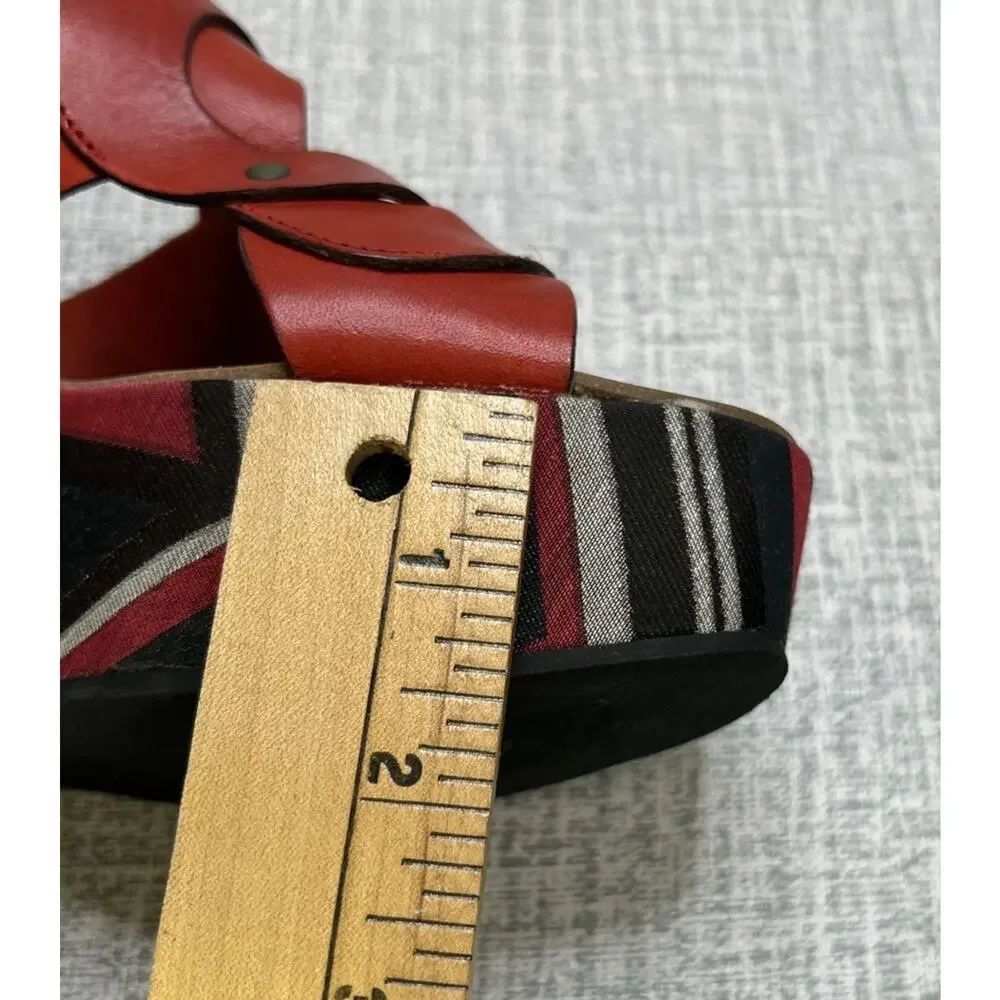 Robert Clergerie France Red Leather Sandals 7 Platform Wedge Slide Designer
